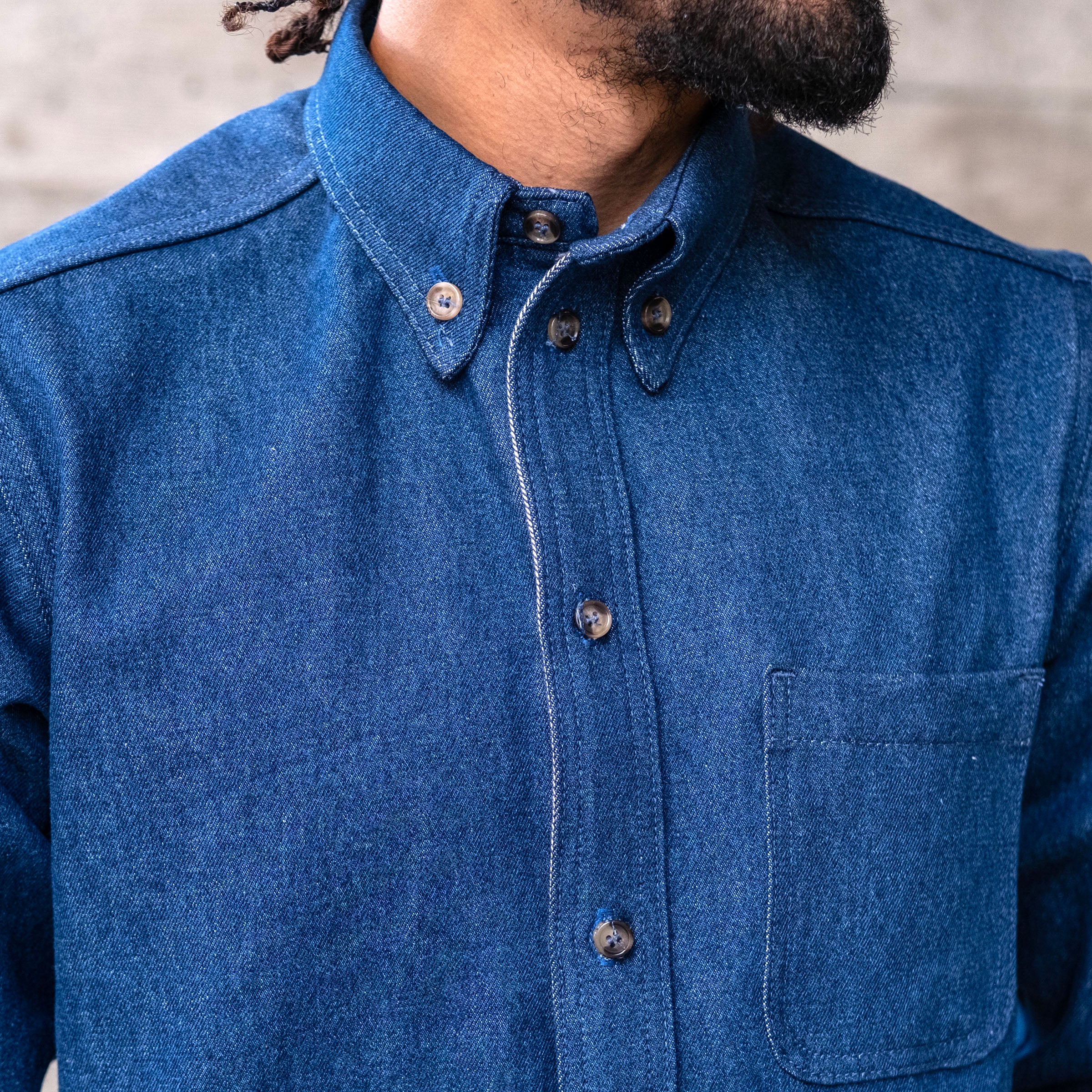 Denim Button Down Shirt Nihon Menpu Rinsed Indigo Denim