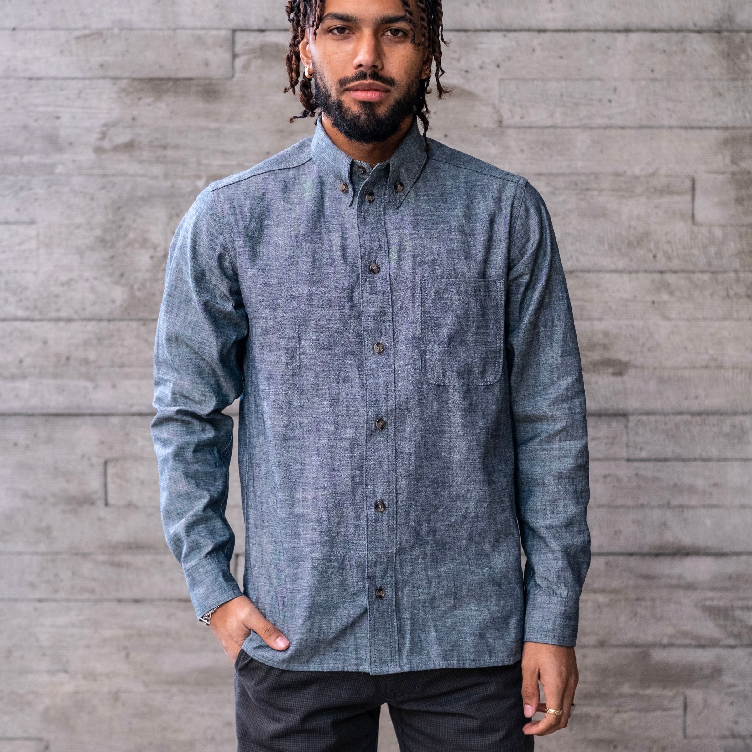 Denim Button Down Shirt Hattori Ichiban Chambray