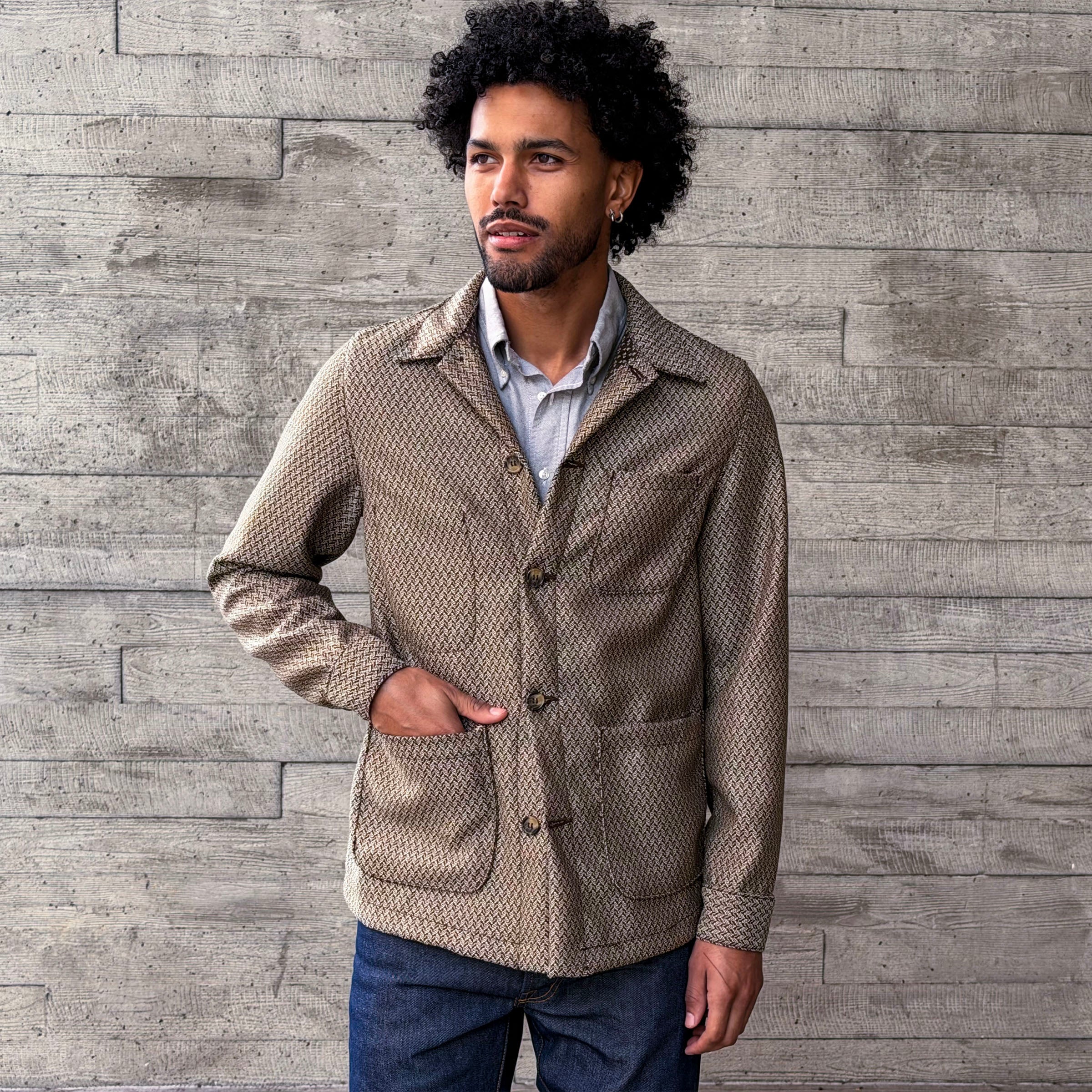 Doyle Jacket Almond Herringbone Jacquard Cotton
