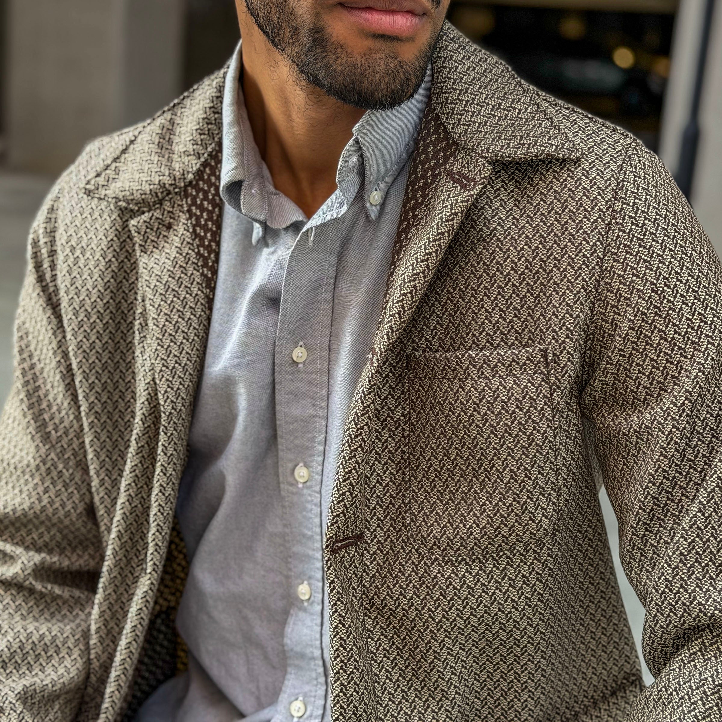 Doyle Jacket Almond Herringbone Jacquard Cotton