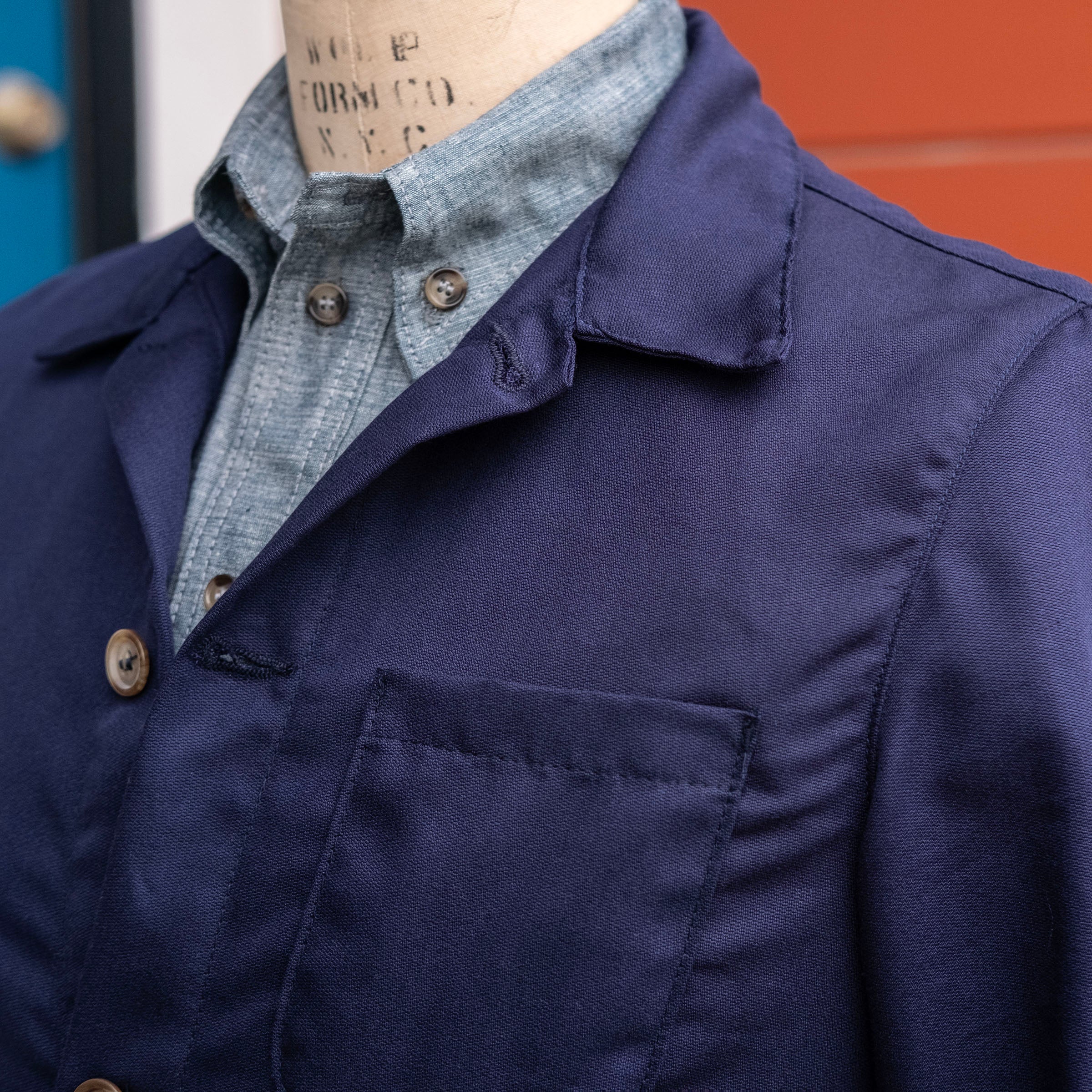 Doyle Jacket in Washable Navy Tech Hopsack Wool
