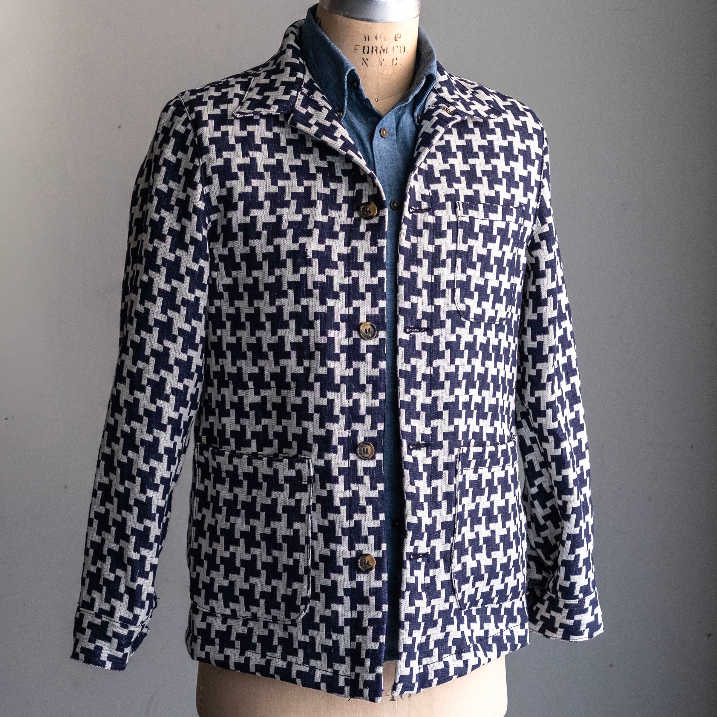 Doyle Jacket Hattori Heavyweight Linen Indigo & Ivory Stars