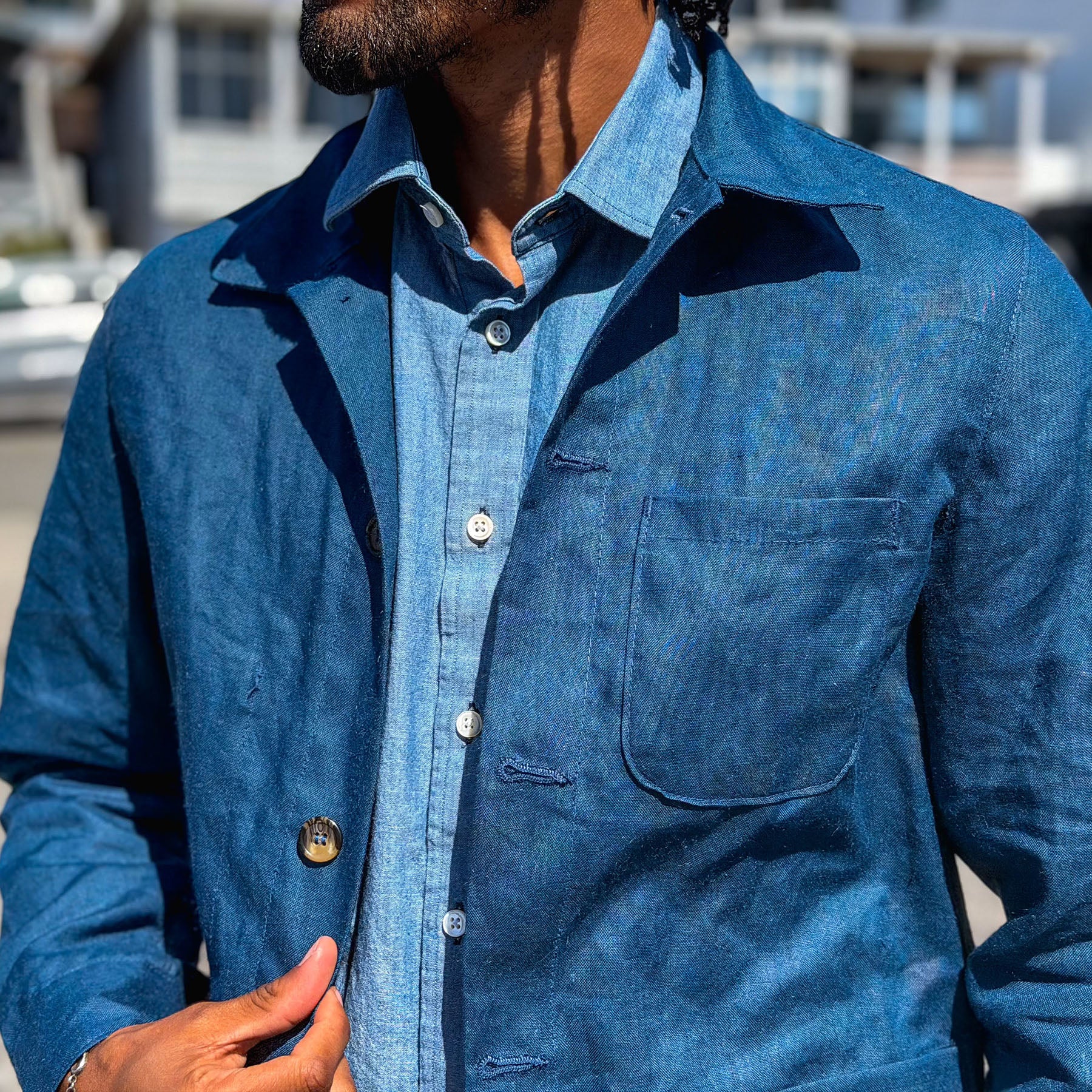 Doyle Jacket Marine Blue Albini Linen