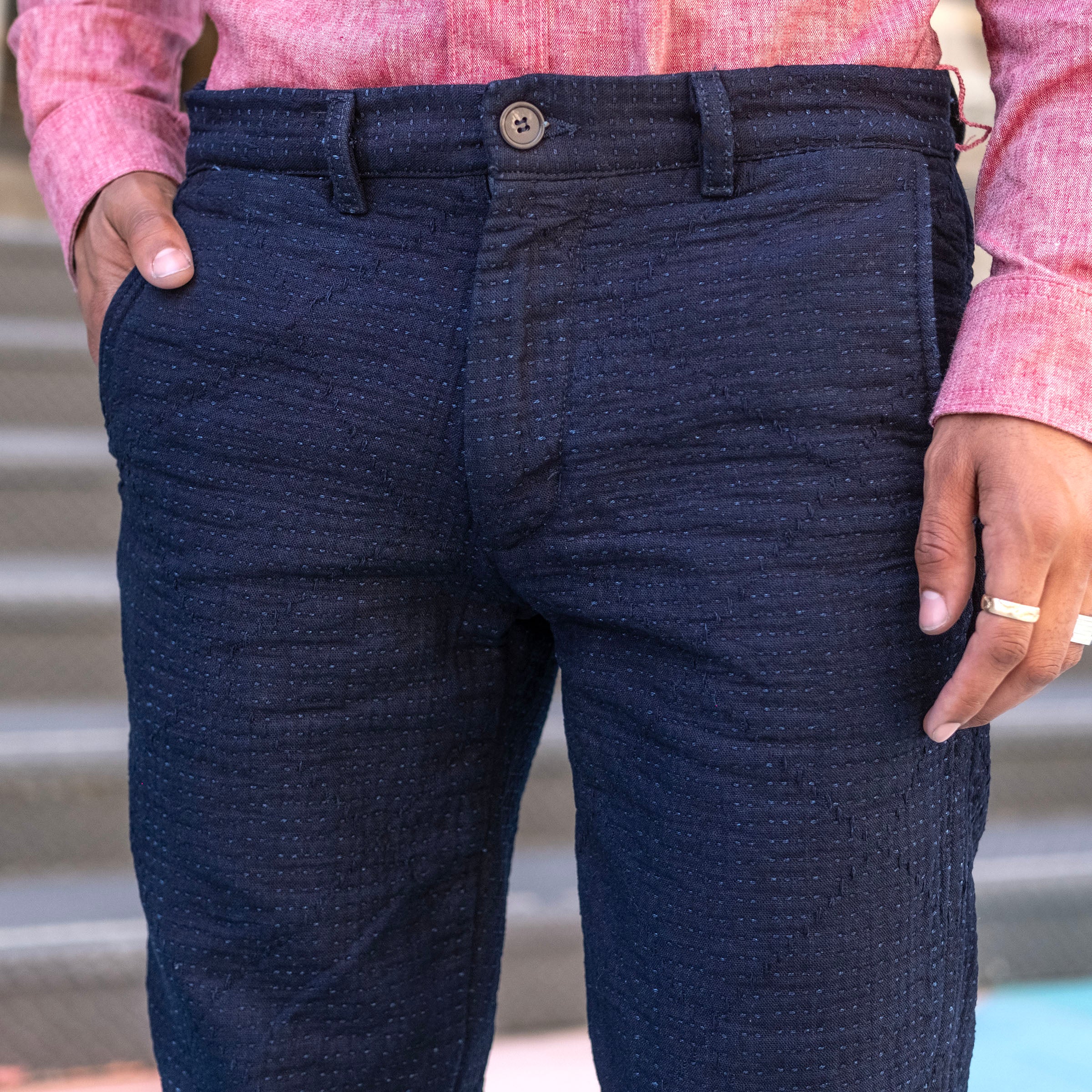 Custom Trousers Indigo Stitchwork Sashiko & Natural Denim