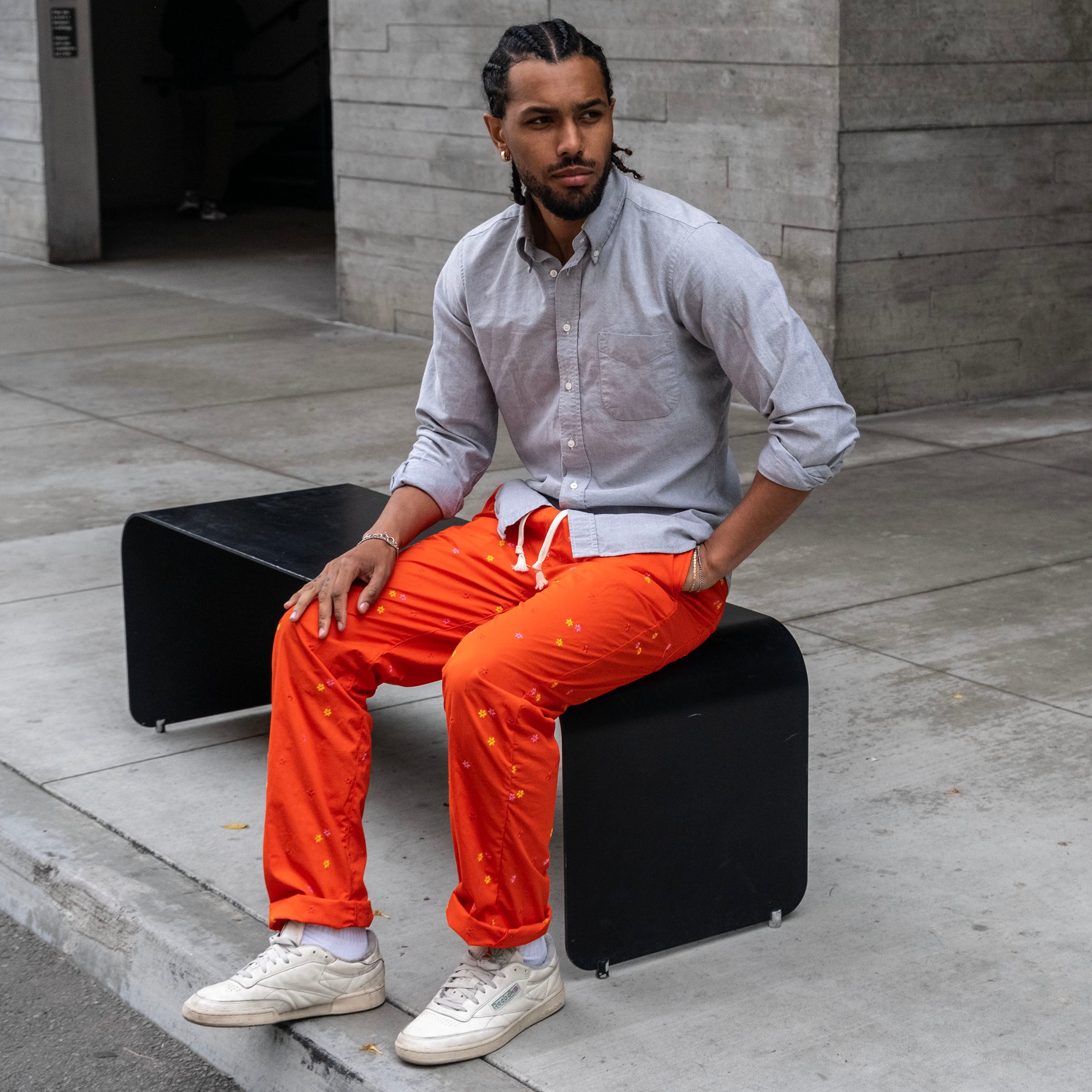 Laidback Pant Orange Poppies Cotton Poplin