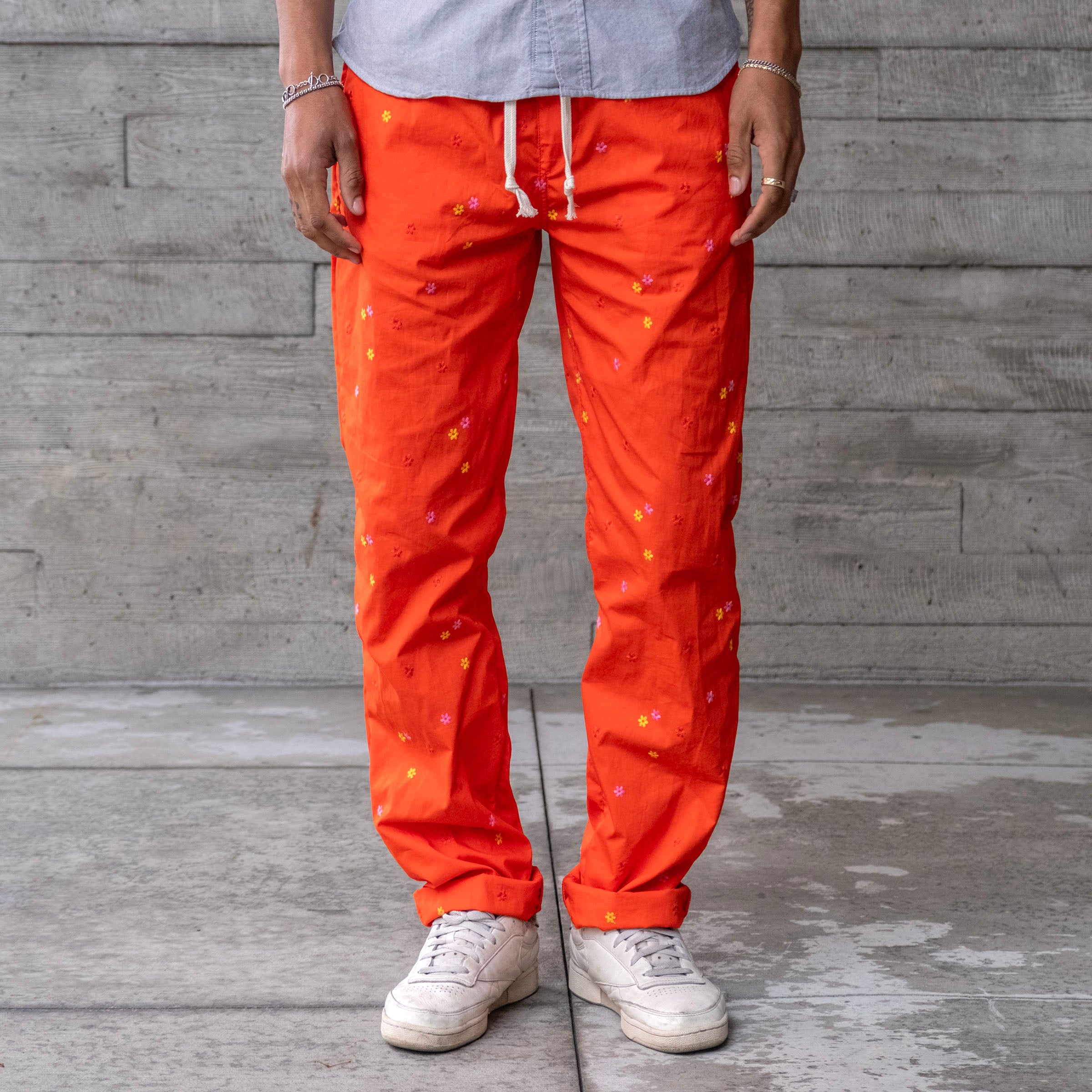 Laidback Pant Orange Poppies Cotton Poplin