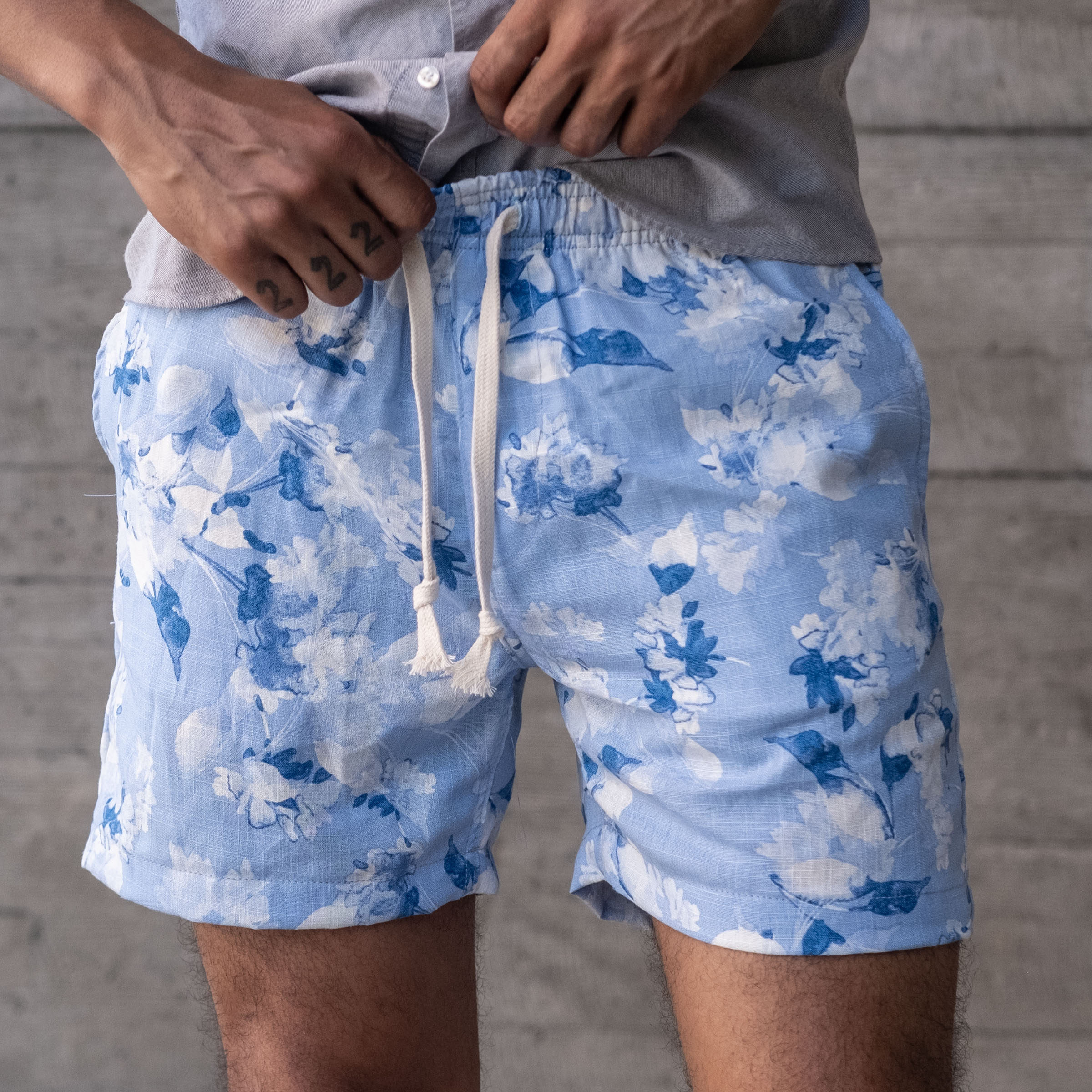 Laidback Short Blue Hawaii Japanese Linen