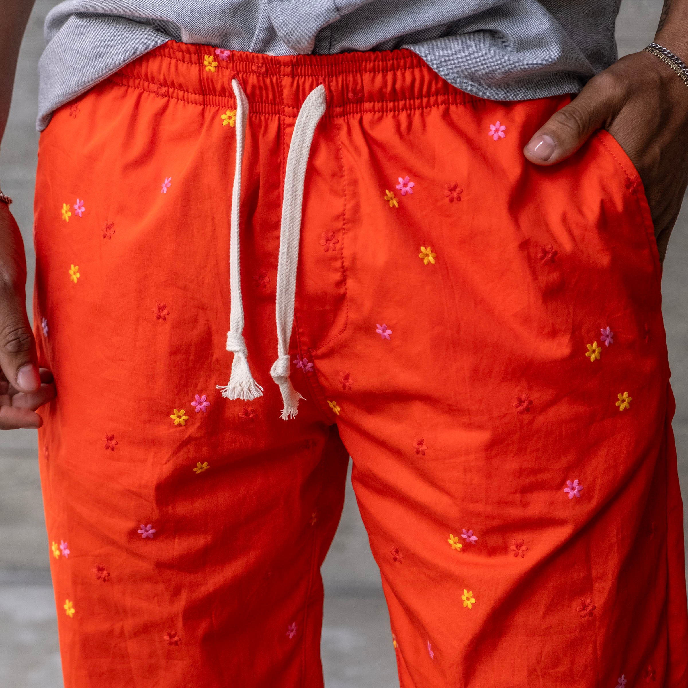 Laidback Pant Orange Poppies Cotton Poplin