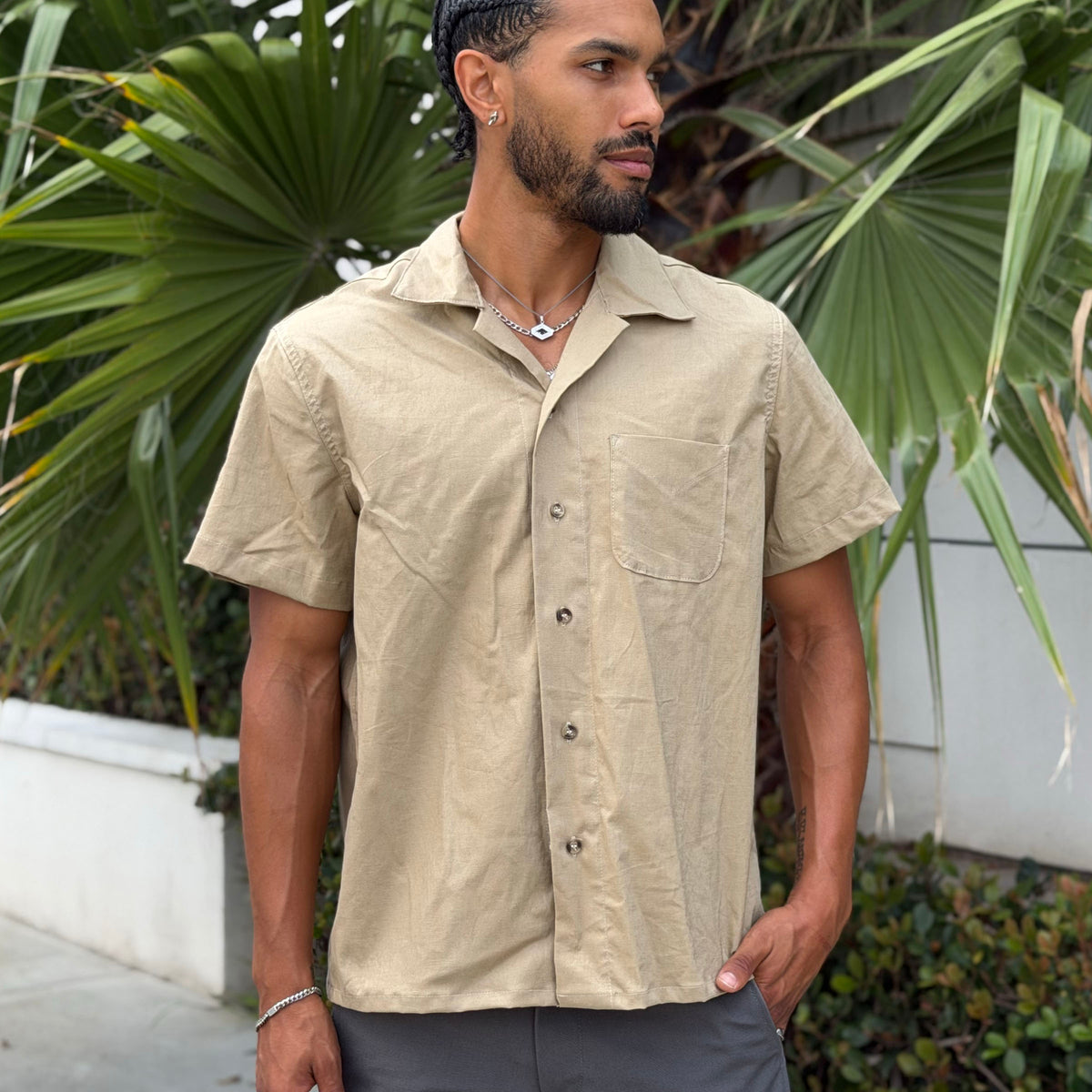 Riviera Natural Irish Linen Short Sleeve Shirt