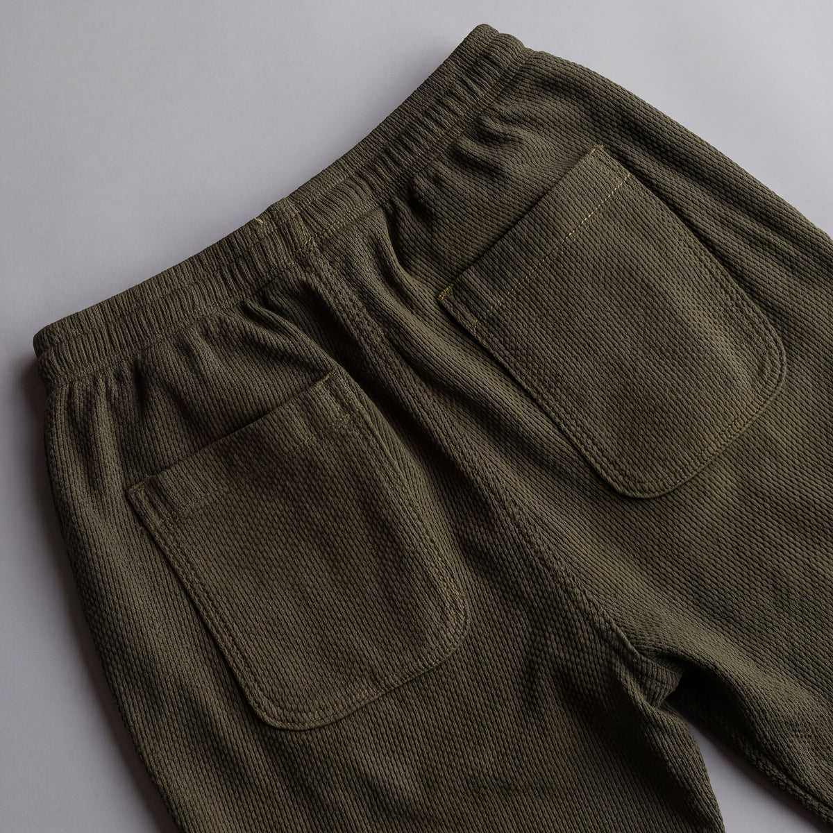 Custom Trousers in Japanese Olive Moss Sashiko