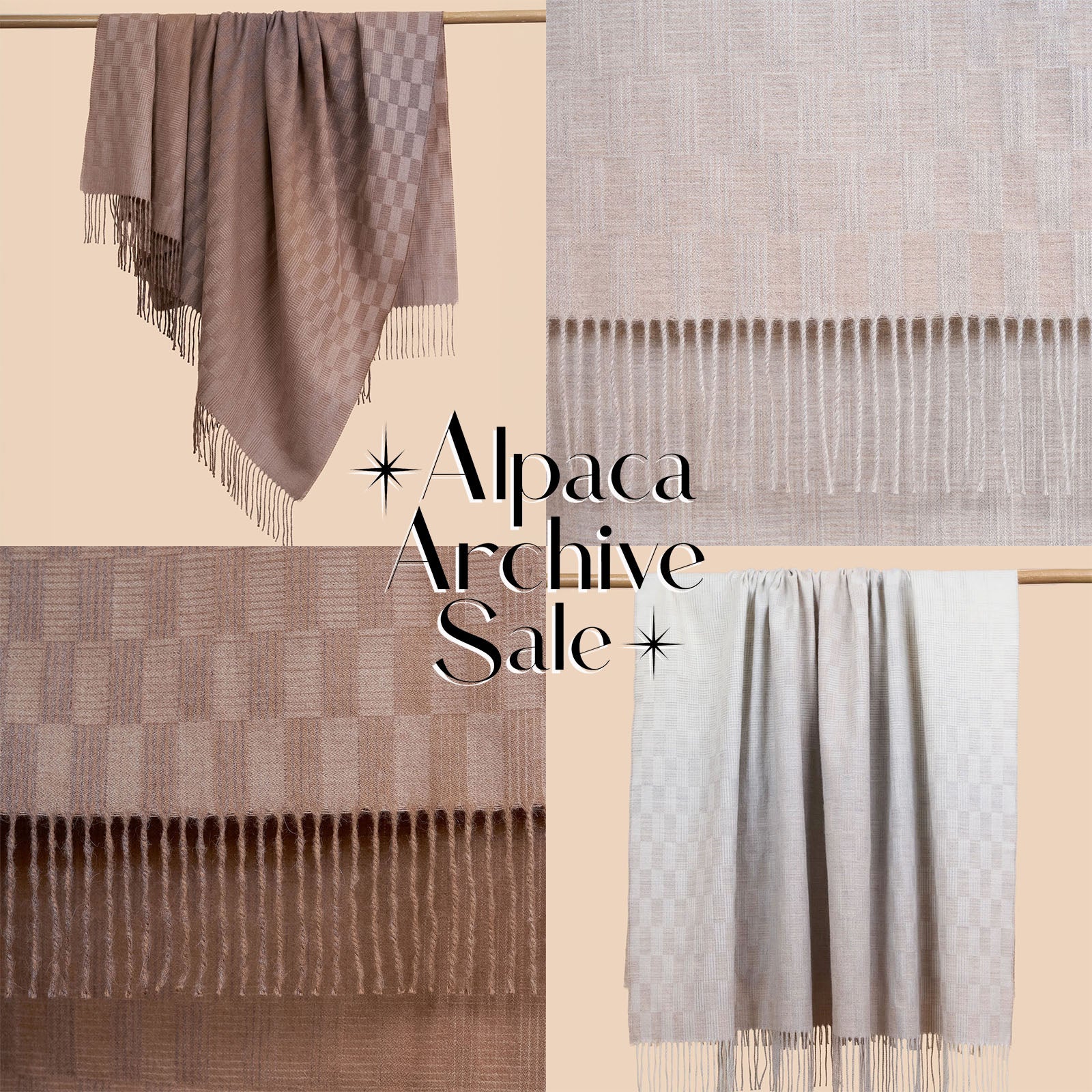Ombre Mosaic Sateen Pure Alpaca Throw Blanket