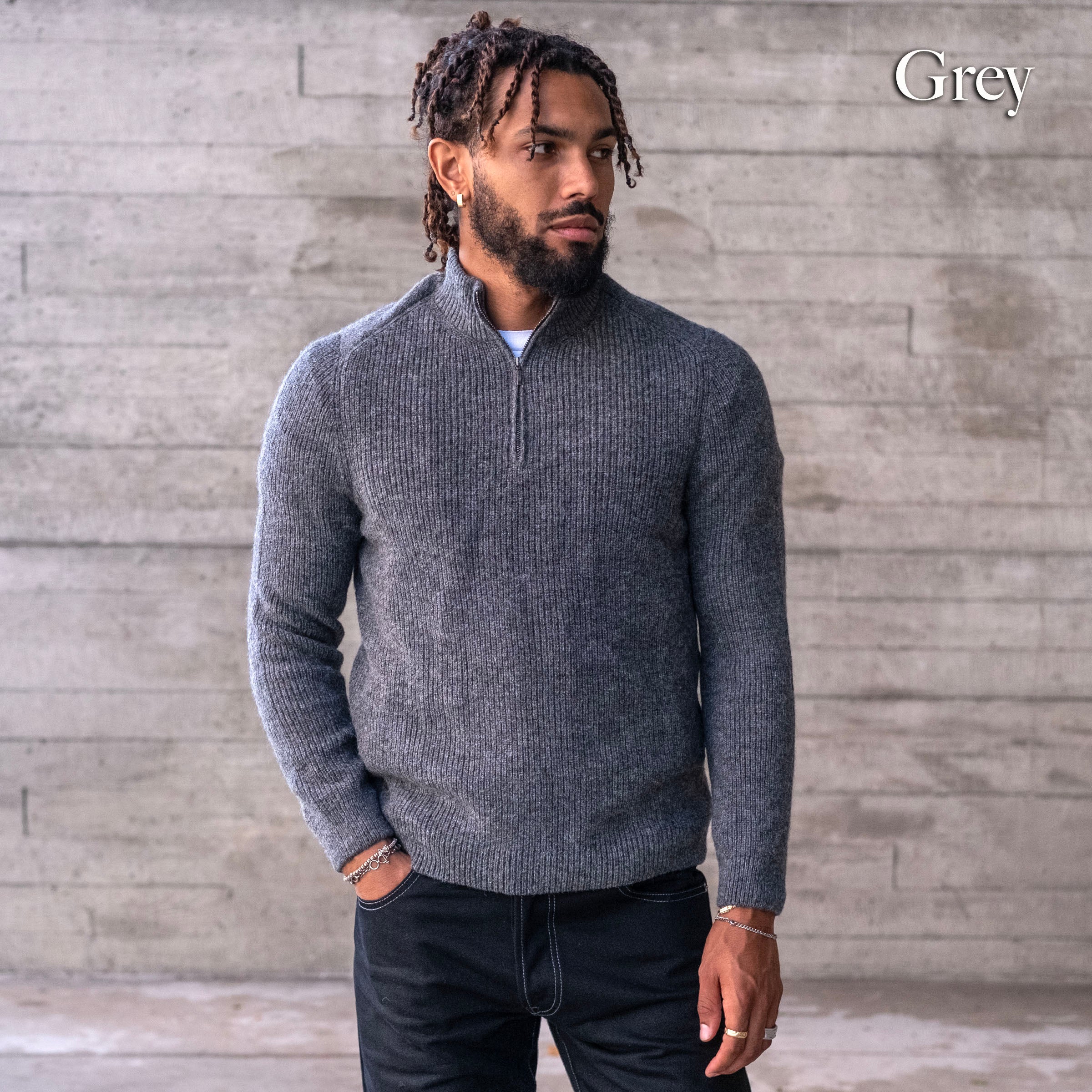 Alpaca Heavyweight Ribbed Half Zip Sweaters