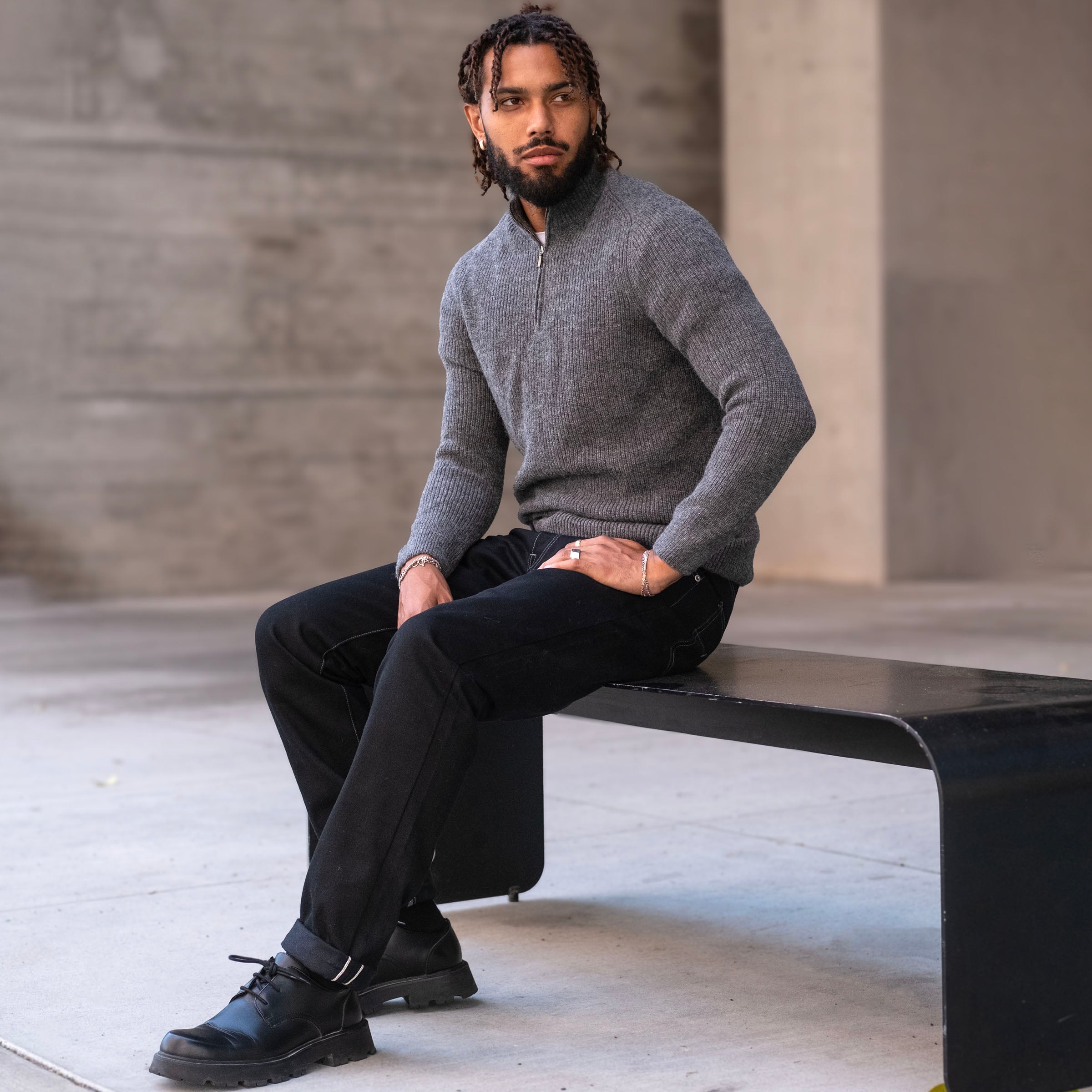 Alpaca Heavyweight Ribbed Half Zip Sweaters