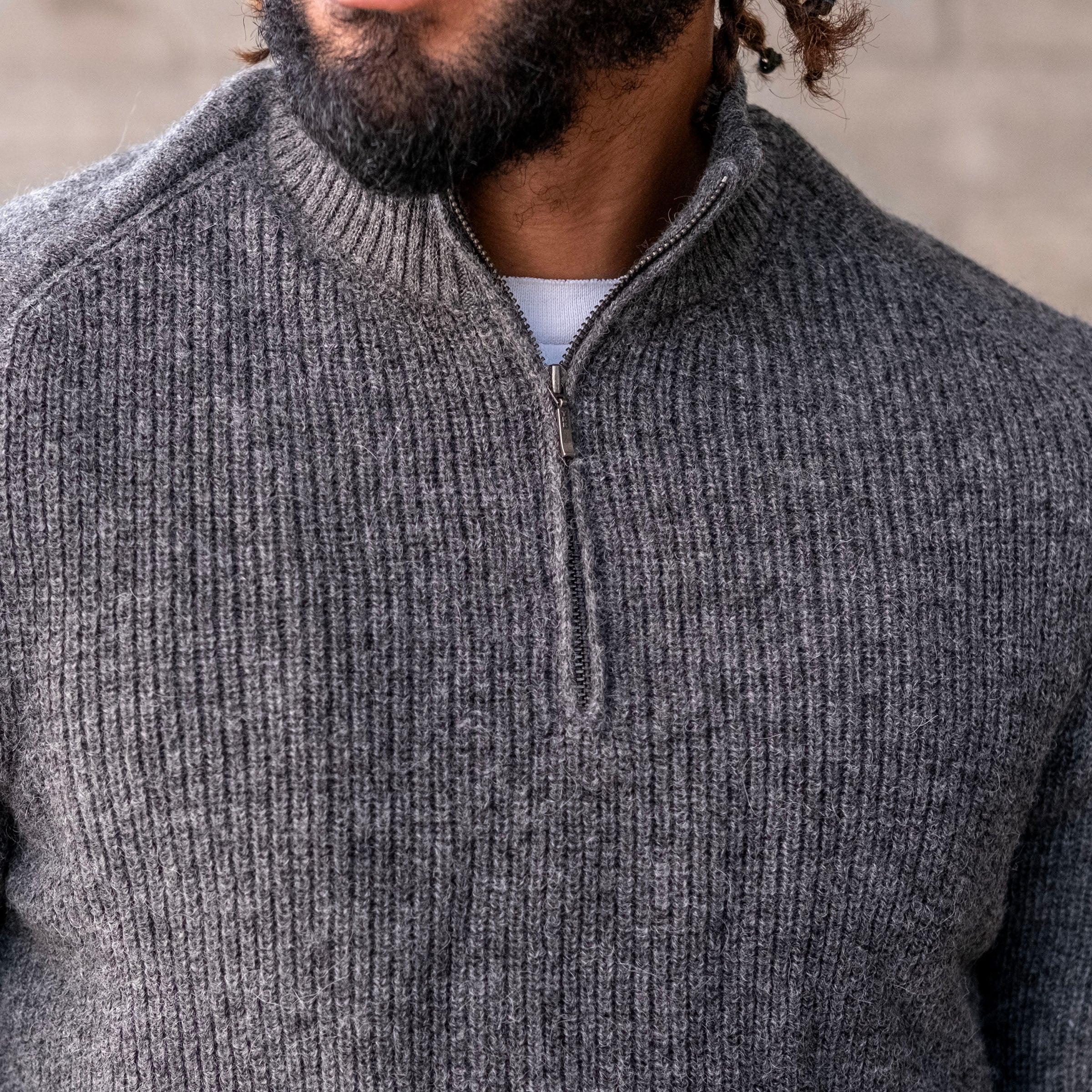 Alpaca Heavyweight Ribbed Half Zip Sweaters