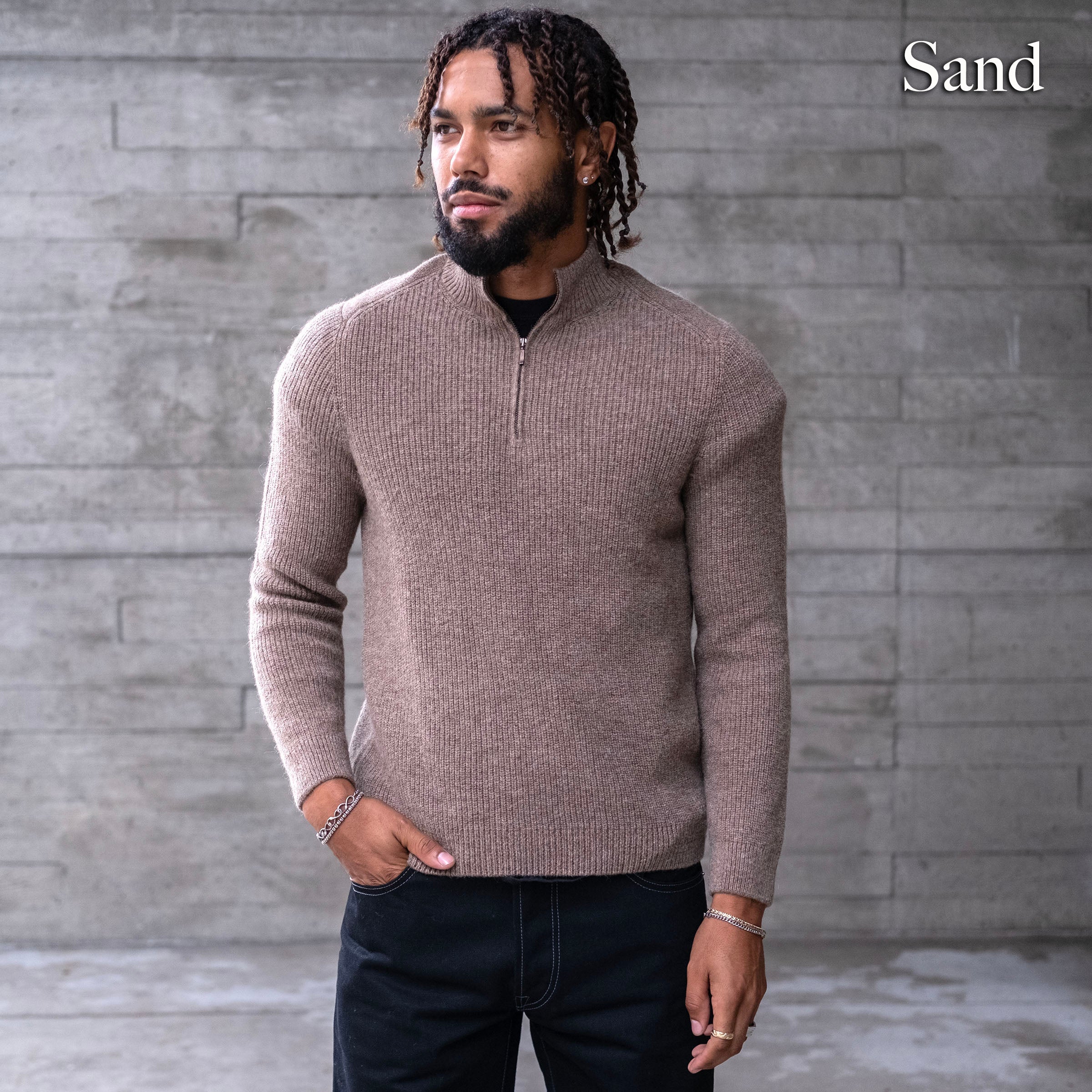 Alpaca Heavyweight Ribbed Half Zip Sweaters