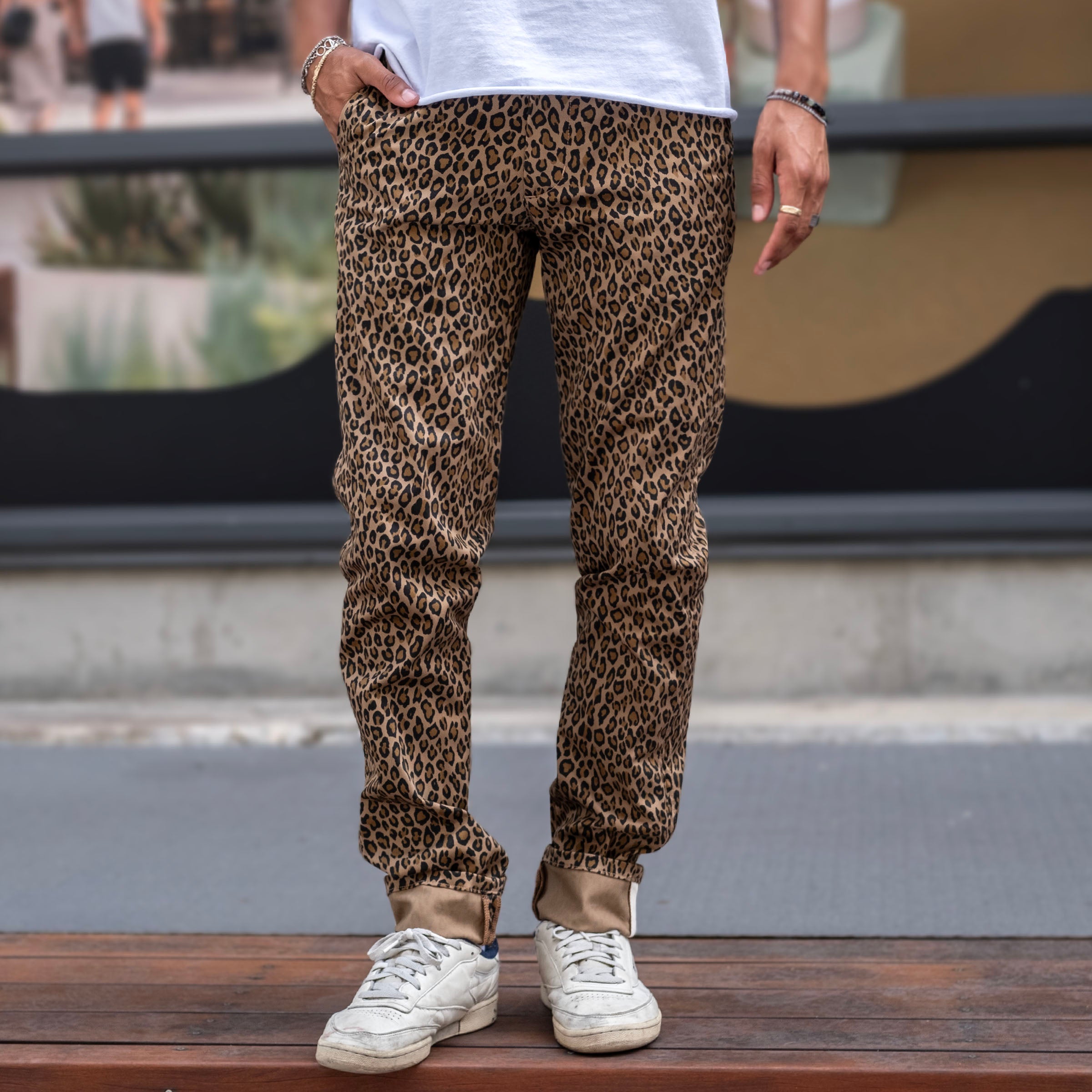 Rivet Chino Cheetah Print Pima Cotton