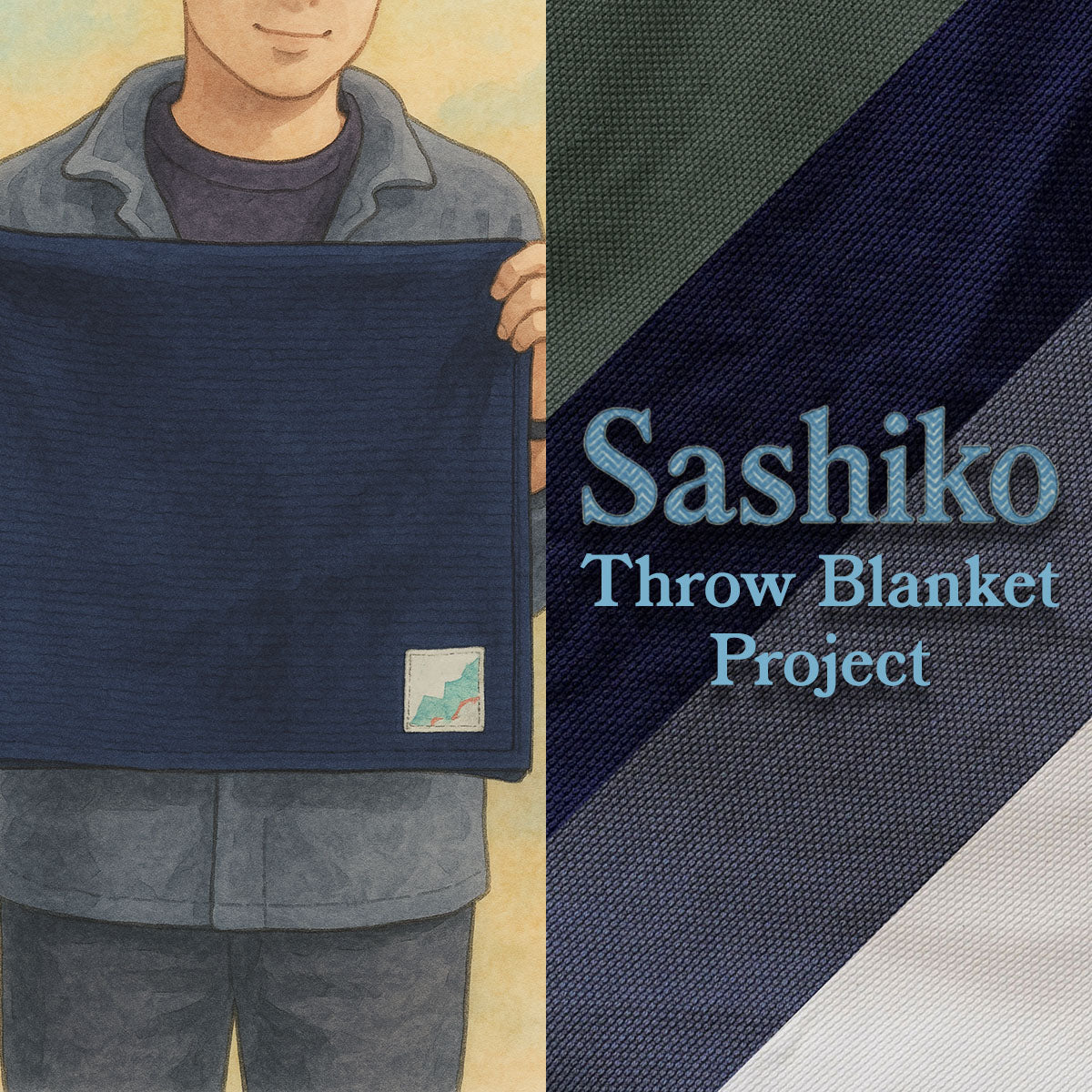 Throw Blanket Sashiko Project: Navy, Graphite, Olive, & Natural