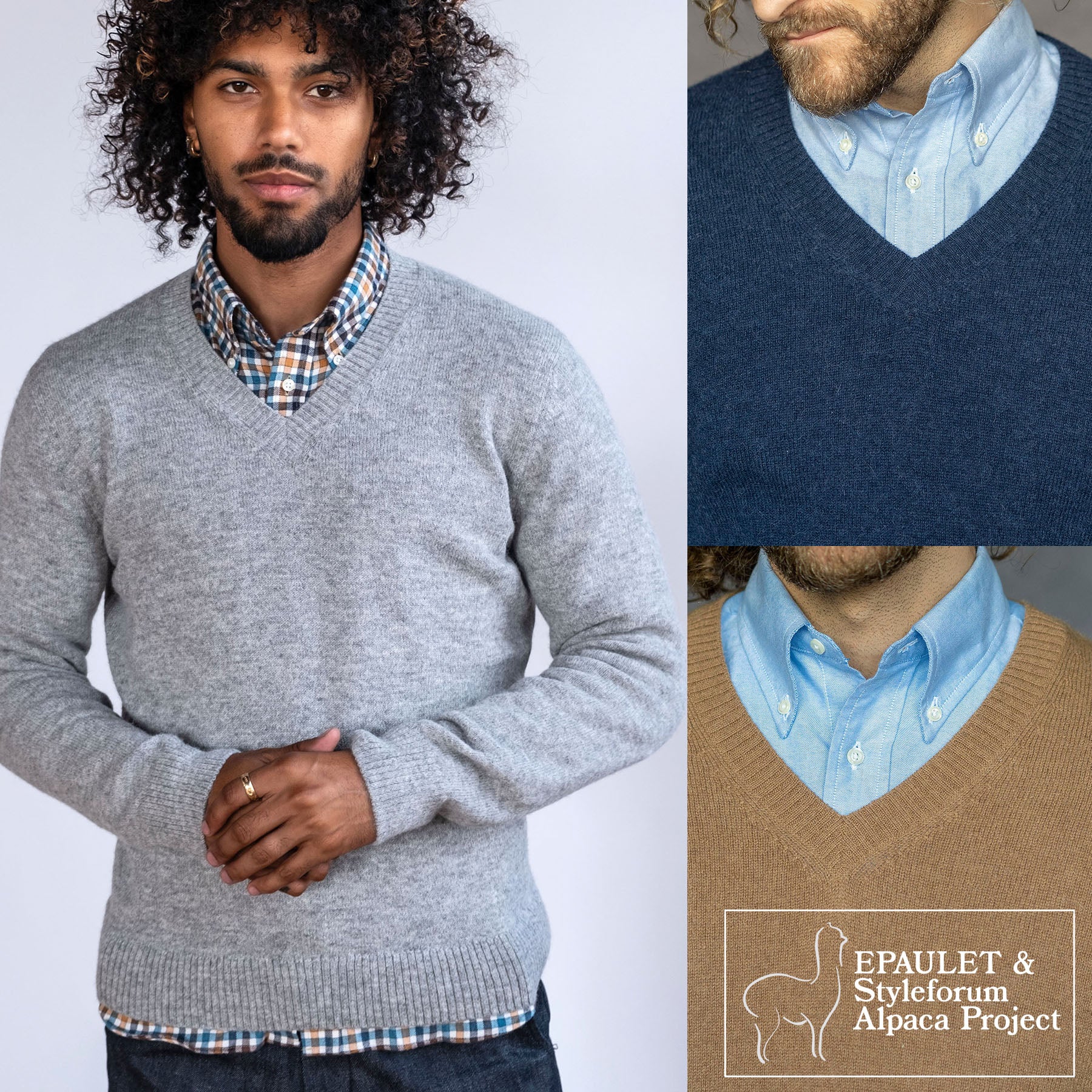 Alpaca Extrafine Knit V-Neck Sweaters