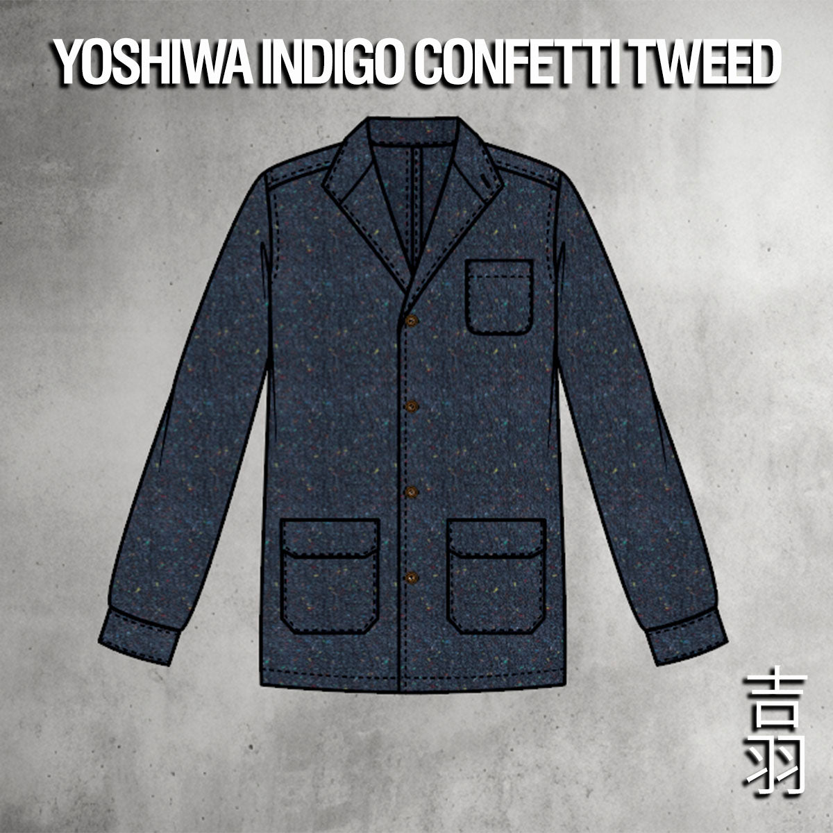 Custom Teba Hunting Jacket Yoshiwa Indigo Confetti Tweed