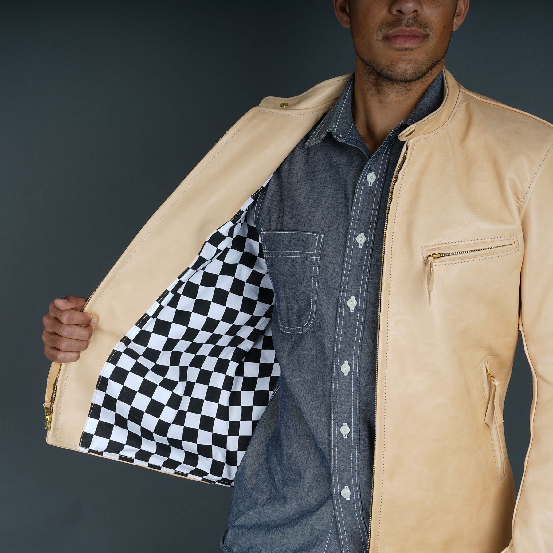 Checkerboard leather jacket best sale