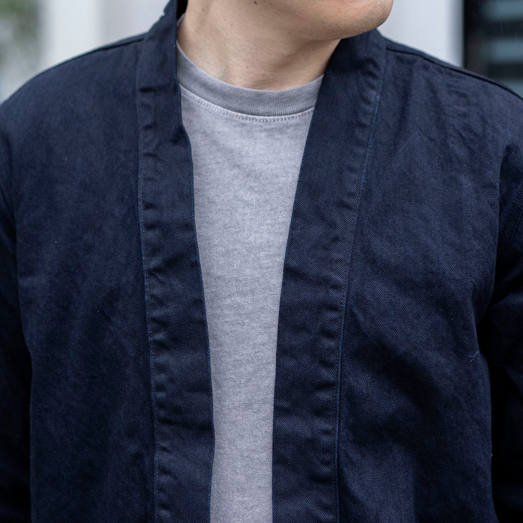 Kamigata Jacket in 13oz Black & Blue Broken Twill Denim